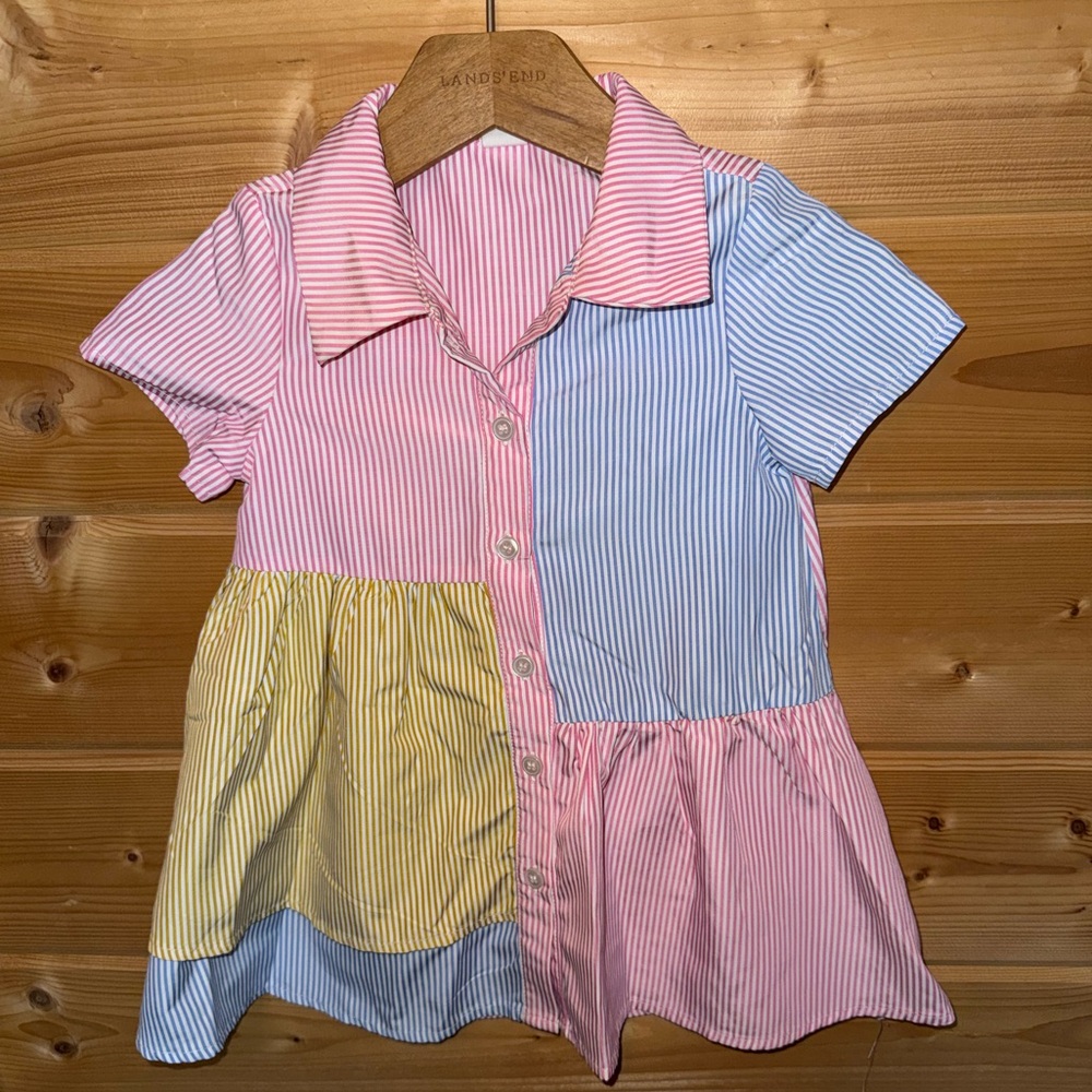 SHEIN Kids Striped Pink, Blue, and Yellow Dress